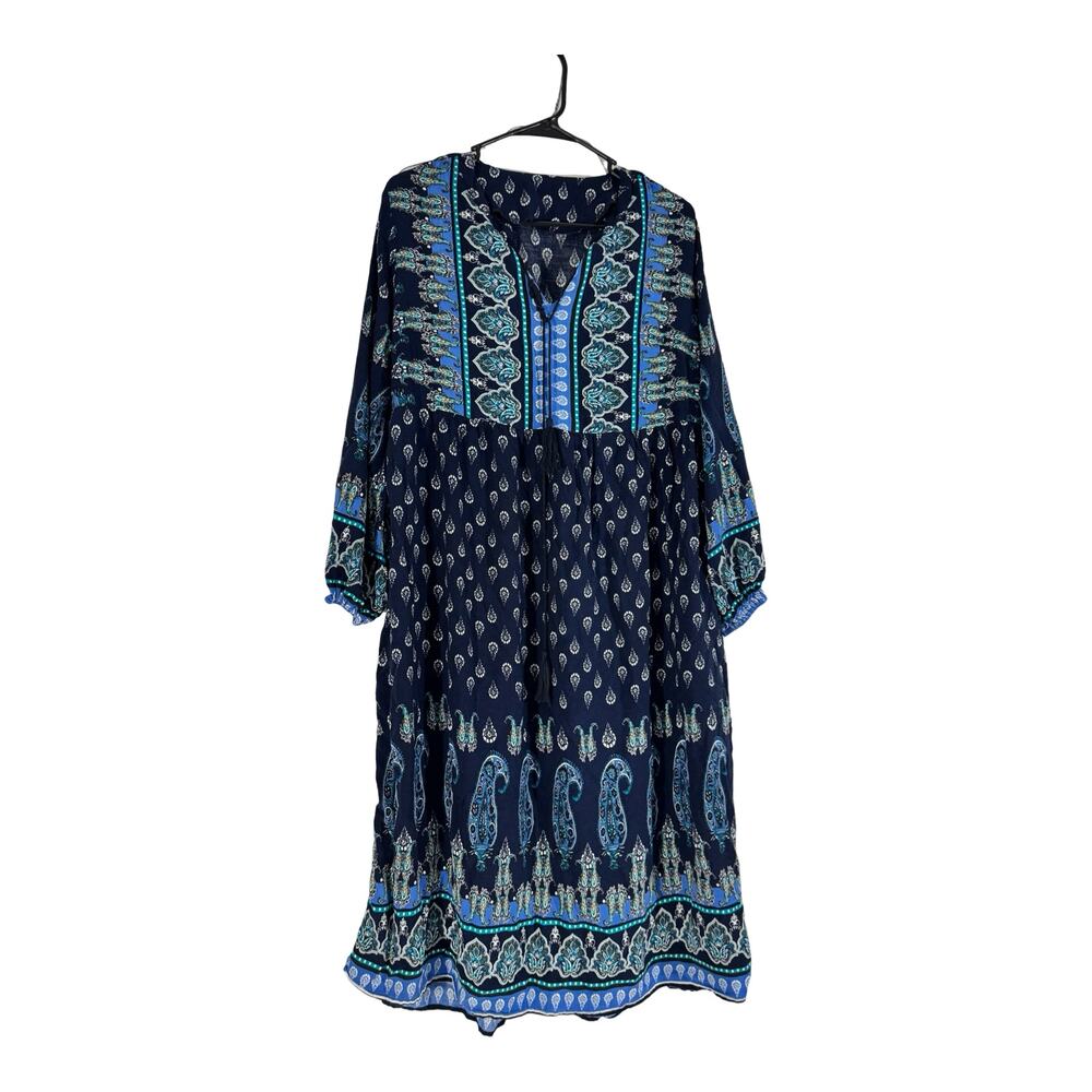 Womens 1X Navy Paisley Print Long Slee